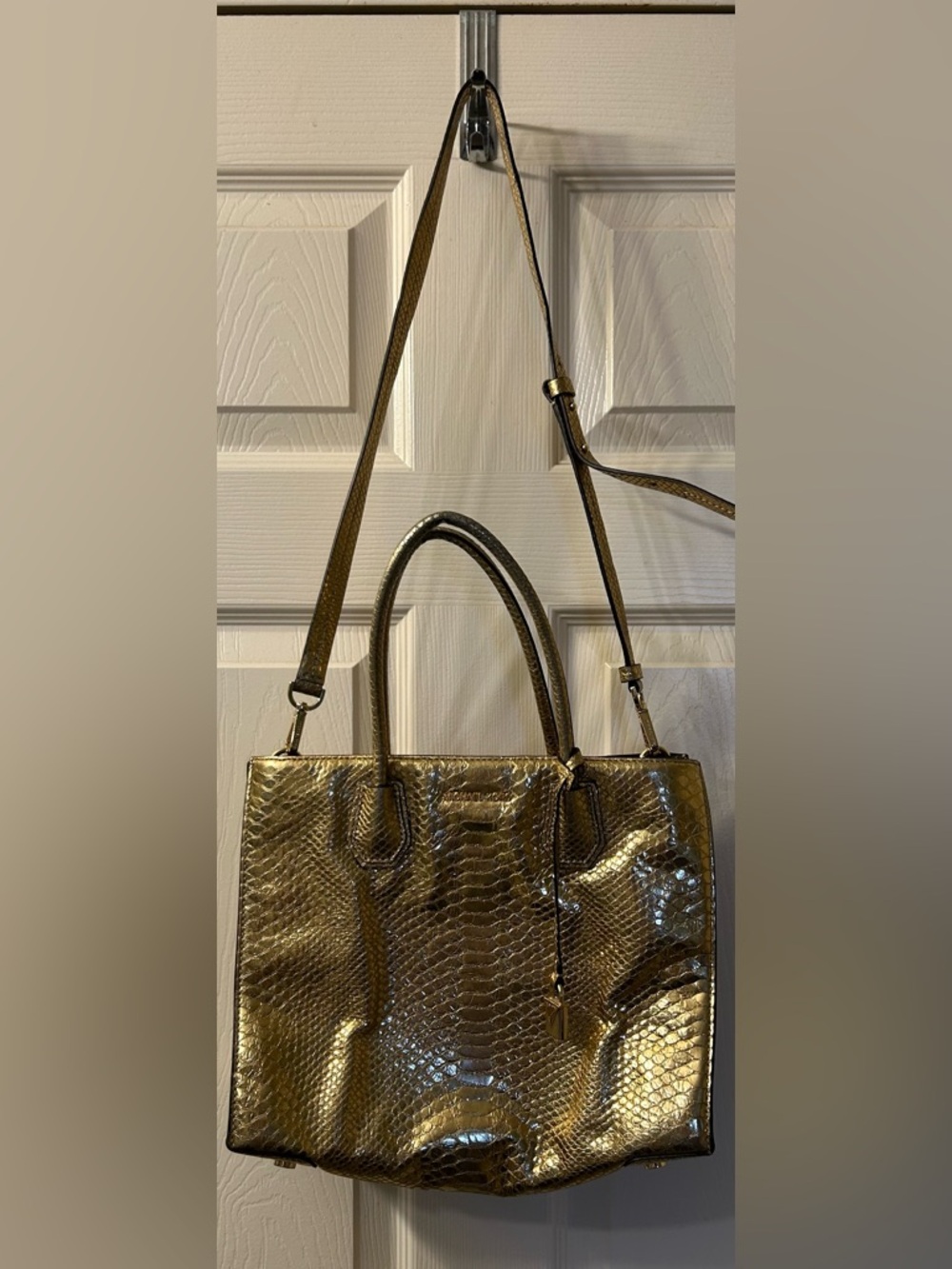 Michael Kors Metallic Gold Snake-Embossed Tote with Shoulder Strap